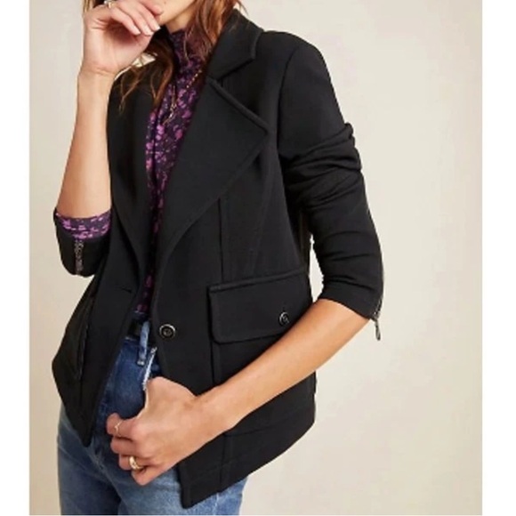 Anthropologie Jackets & Blazers - Anthropologie Sylvia Black Blazer with Button Front and Zip Sleeves Size S